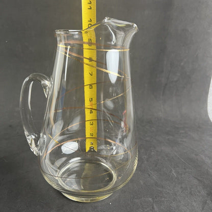 Vintage Clear Glass Pitcher with Gold Stripes