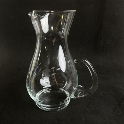 Vintage Princess Clear Glass Pitcher with etched accents