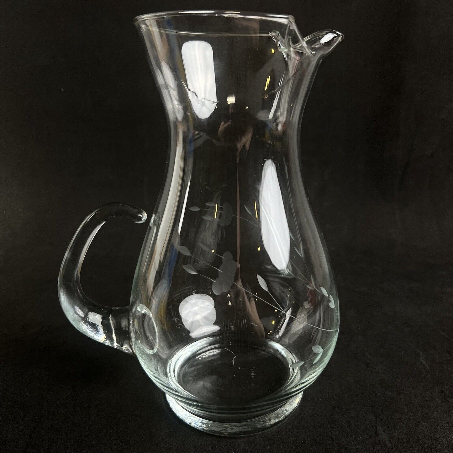 Vintage Princess Clear Glass Pitcher with etched accents