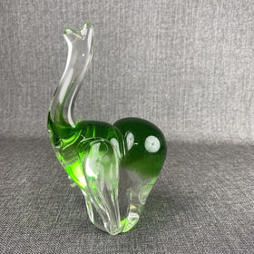 Murano Style Art Glass Clear & Green Elephant 8" tall