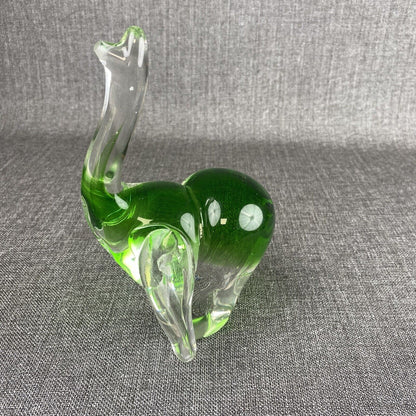 Murano Style Art Glass Clear & Green Elephant 8" tall