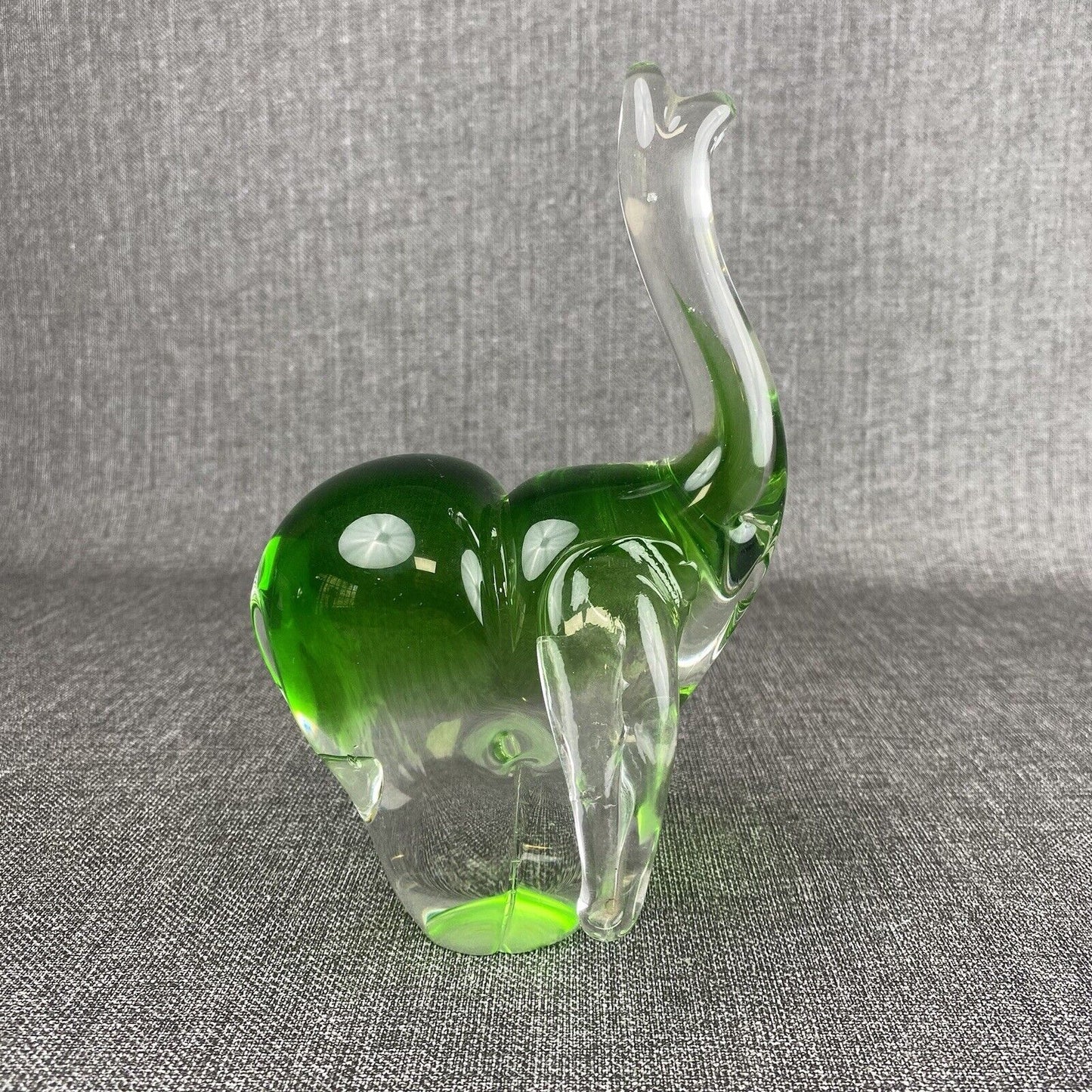 Murano Style Art Glass Clear & Green Elephant 8" tall