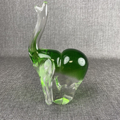 Murano Style Art Glass Clear & Green Elephant 8" tall