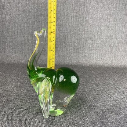 Murano Style Art Glass Clear & Green Elephant 8" tall