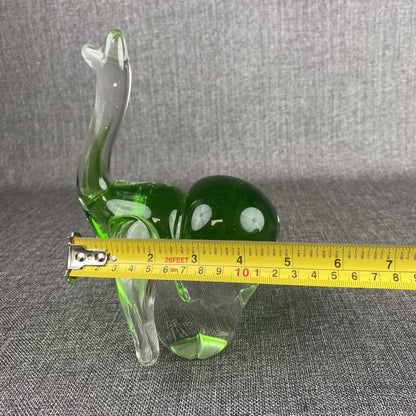 Murano Style Art Glass Clear & Green Elephant 8" tall