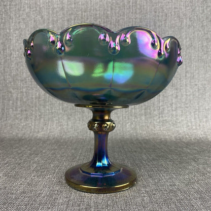 Vintage Indiana Iridescent Blue/purple Carnival Glass Compote Pedestal Bowl