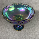 Vintage Indiana Iridescent Blue/purple Carnival Glass Compote Pedestal Bowl