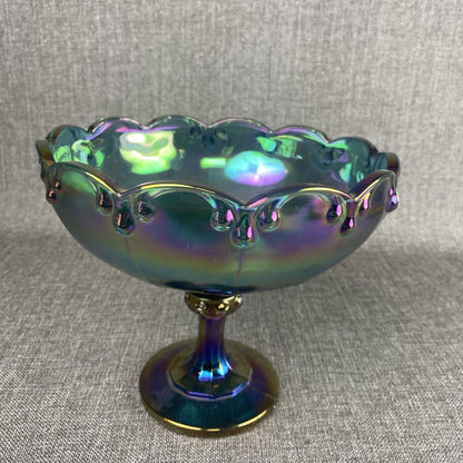 Vintage Indiana Iridescent Blue/purple Carnival Glass Compote Pedestal Bowl