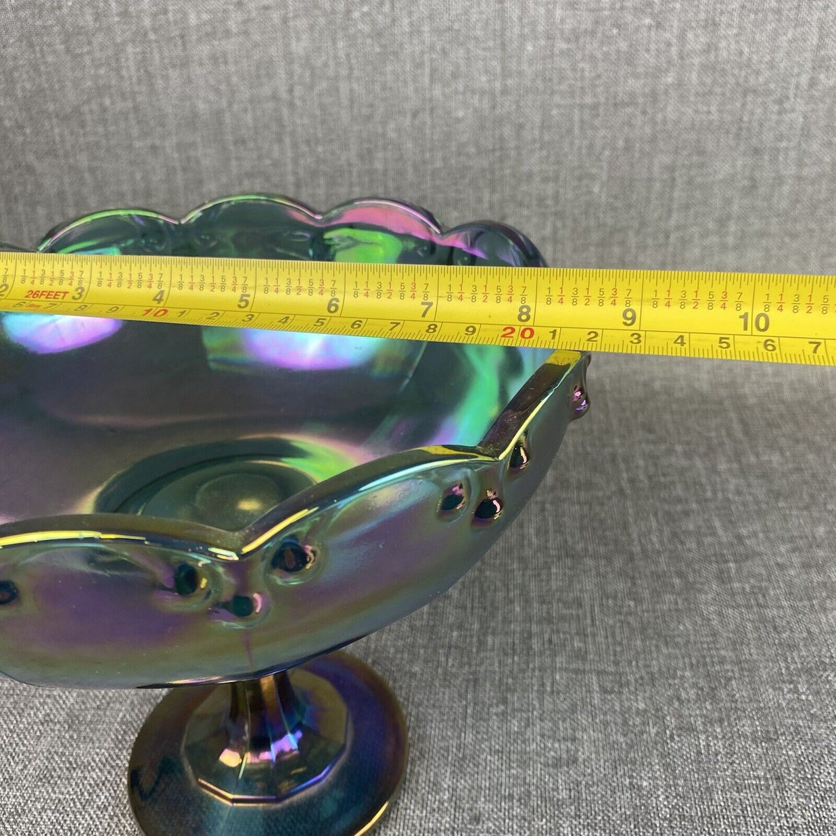 Vintage Indiana Iridescent Blue/purple Carnival Glass Compote Pedestal Bowl