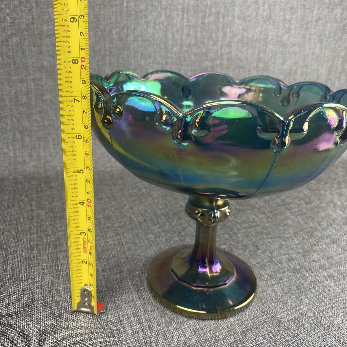 Vintage Indiana Iridescent Blue/purple Carnival Glass Compote Pedestal Bowl