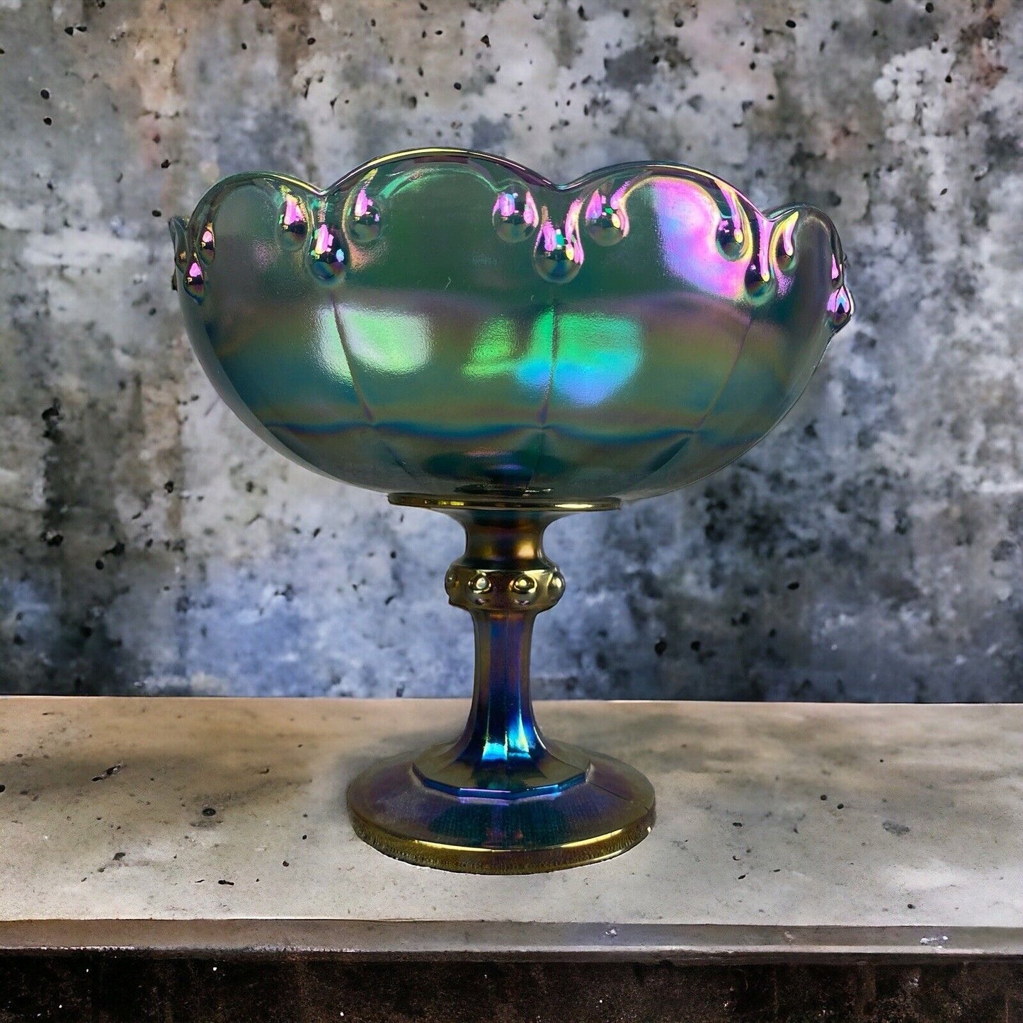 Vintage Indiana Iridescent Blue/purple Carnival Glass Compote Pedestal Bowl