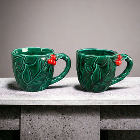 Lefton Vintage Green Holly Christmas Cups Lot of 2