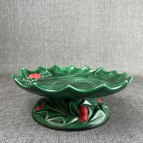 Holland Mold Vintage Holly Leaves and Berries Ceramic Cake/Desert Stand, Footed