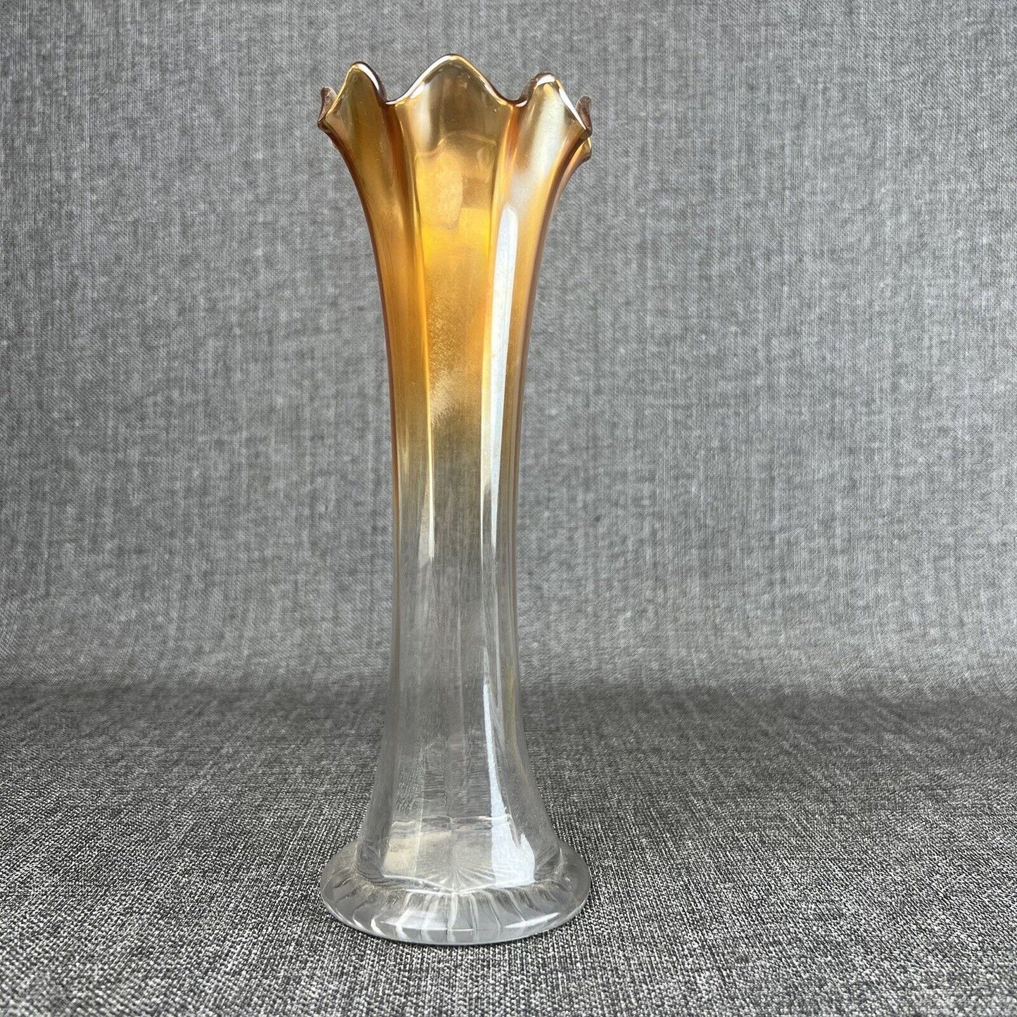 Vintage Carnival Glass Marigold Swung to Clear 9.5" tall