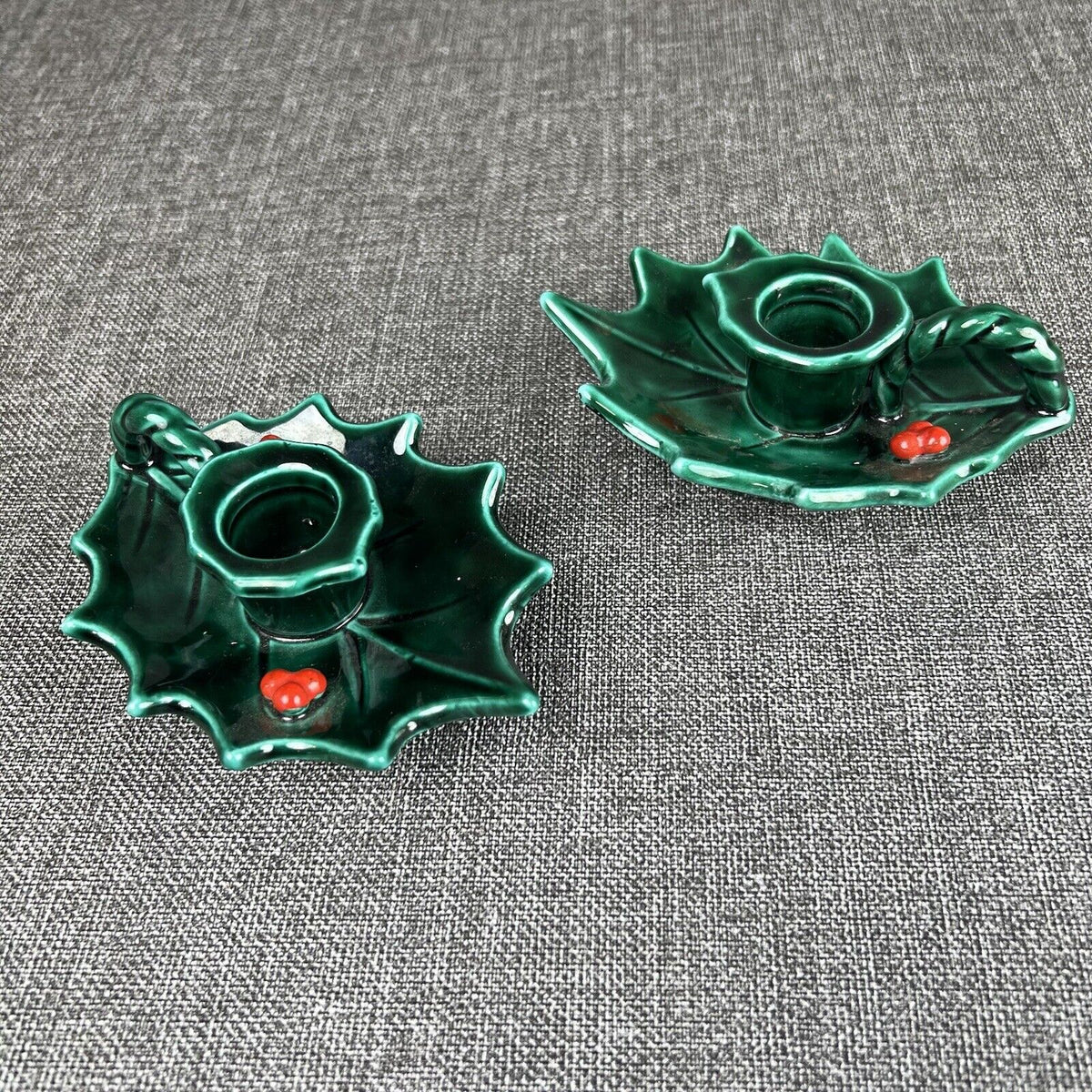 Lefton Vintage Holly Leaf & Berries  Candle Holders Japan - Set of 2