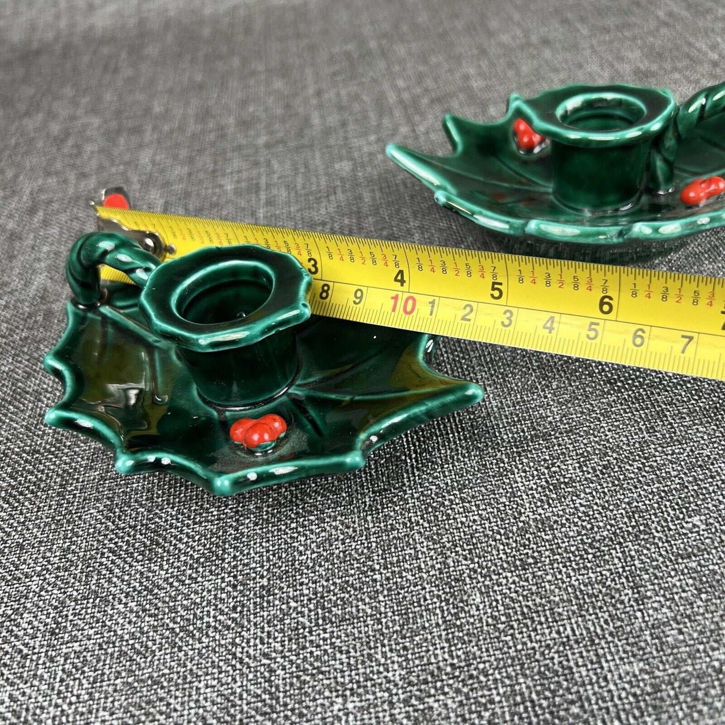 Lefton Vintage Holly Leaf & Berries  Candle Holders Japan - Set of 2