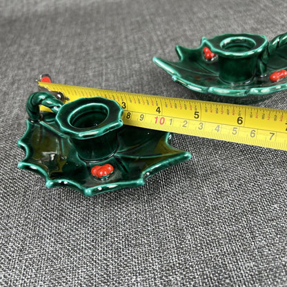 Lefton Vintage Holly Leaf & Berries  Candle Holders Japan - Set of 2