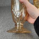 Jeanette Iridesent Carvinal Glass Marigold and Herringbone pair Vases 9" tall