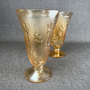 Jeanette Iridesent Carvinal Glass Marigold and Herringbone pair Vases 9" tall