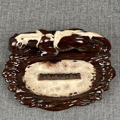 Vintage Mid-Century Jaguar Black Panther Prowling Ceramic Ashtray