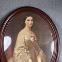 Vintage Oval Portrait Print Wood Frame behind Glass 26" x 33"