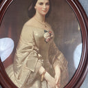 Vintage Oval Portrait Print Wood Frame behind Glass 26" x 33"