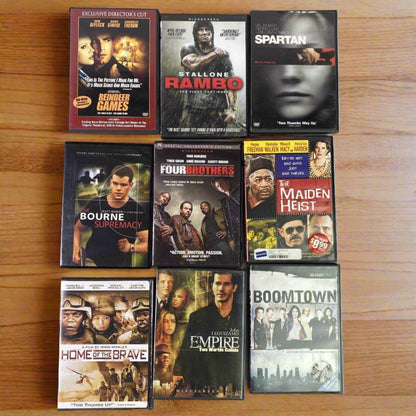 Lot of 9 DVD Action Movies, Rambo, Borne Supremacy, Home of the Brave etc...