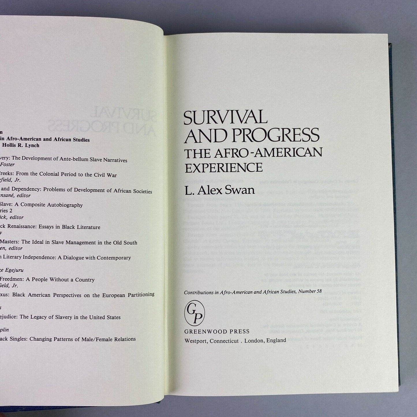 Survival and Progress: Afro-American Experience by L. Alex Swan (Black History)