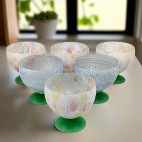 Set of 5 Glass Dessert Dishes / Cups with Crictmas Motives