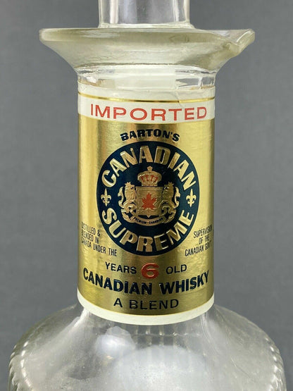 Barton's Canadian Supreme Blended Whiskey Decanter Bottle 10" tall