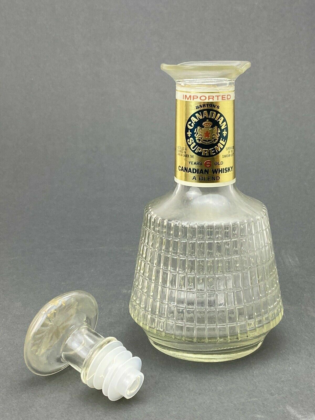 Barton's Canadian Supreme Blended Whiskey Decanter Bottle 10" tall