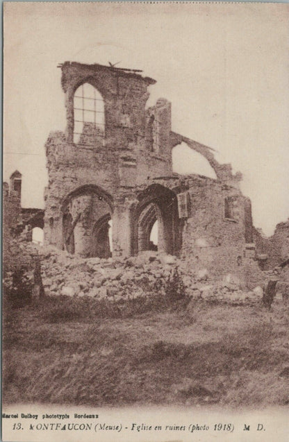 Vintage Antique Postcard: Fglise en ruines 1918