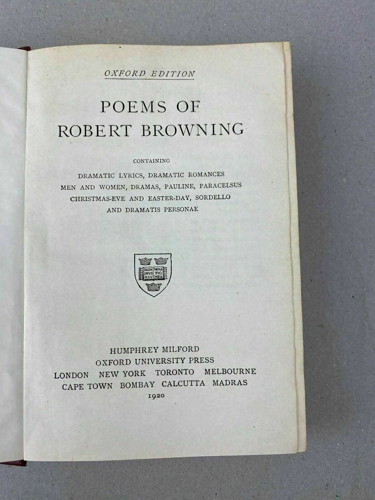 Antique 1920 R Browning's Poetical Works Oxford Edition (Robert Browning) Hard