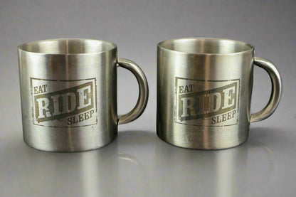 Set of 2 - Eat Ride Sleep Biker Stainless Steel Camping Mugs Cups