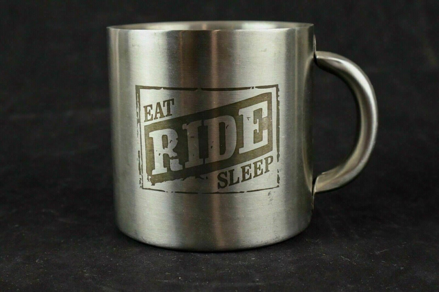 Set of 2 - Eat Ride Sleep Biker Stainless Steel Camping Mugs Cups