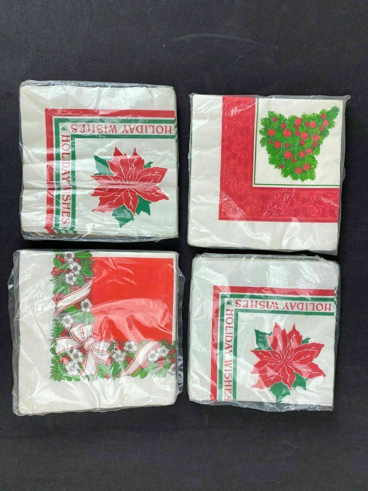 Lot of 4 Vintage Christmas Red Green (Hollyberries and Ribbons, Christmas Tree)