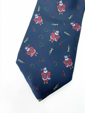 Christmas Santa Stafford Men's Tie 100% Silk - Navy Blue Trumpets