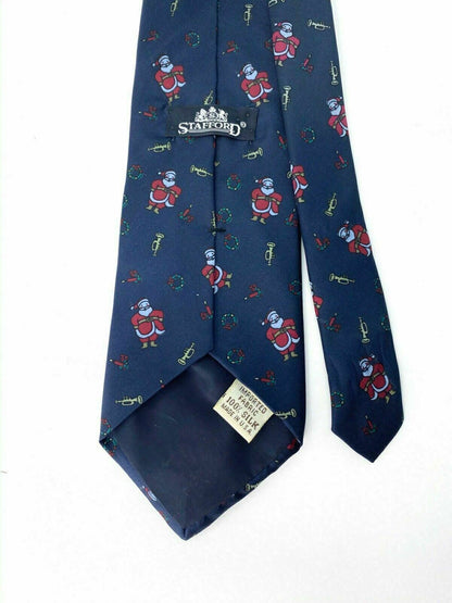 Christmas Santa Stafford Men's Tie 100% Silk - Navy Blue Trumpets