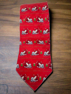 Holiday Mens Neck Tie by MMG Hallmark Design. Santa Claus on computer Red Green