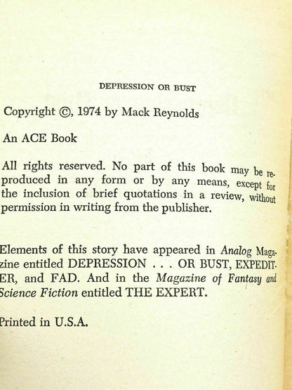 Depression or Bust/Dawnman Planet by Mack Reynolds 1974 Ace Books Vintage Sci-Fi