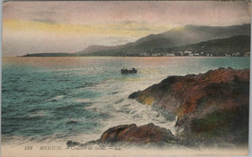 Early 20th Century Tinted Antique Postcard Menton France, Sunset