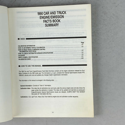 1990 Ford Car and Truck Engine/Emission Facts Book Summary