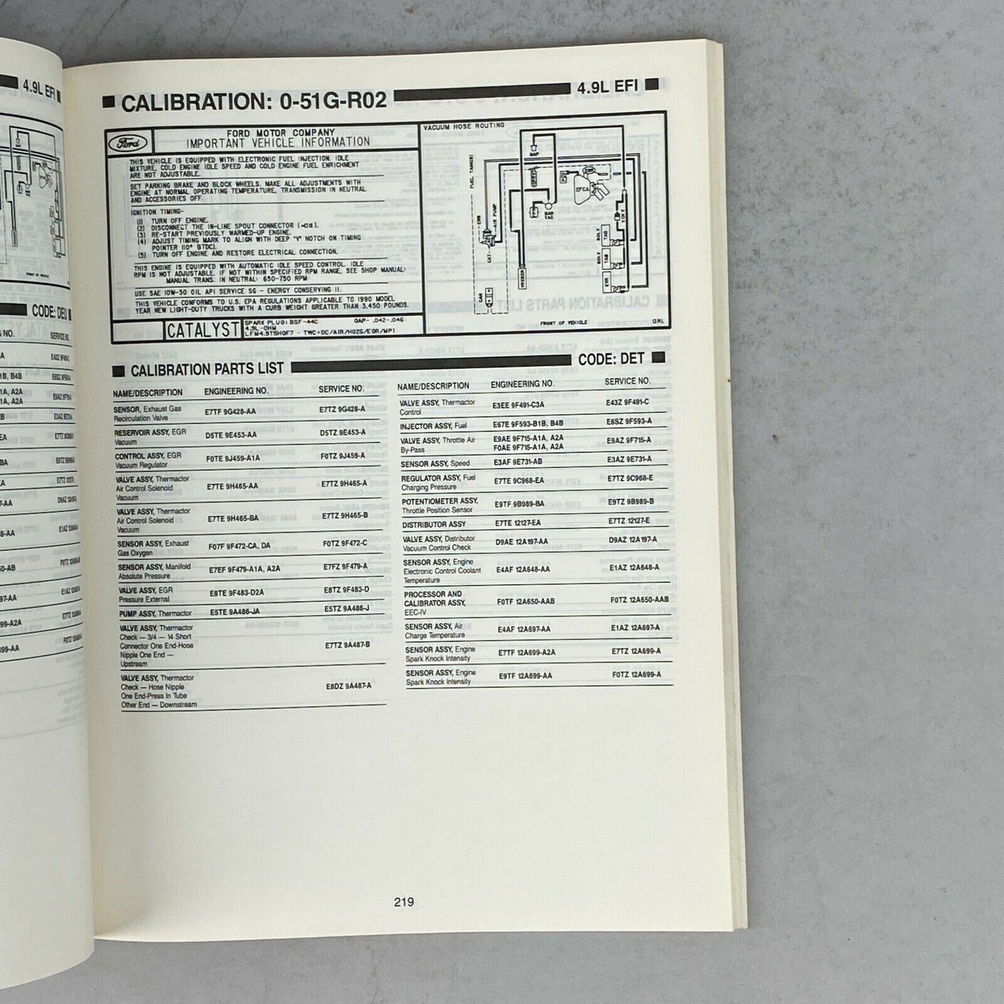 1990 Ford Car and Truck Engine/Emission Facts Book Summary