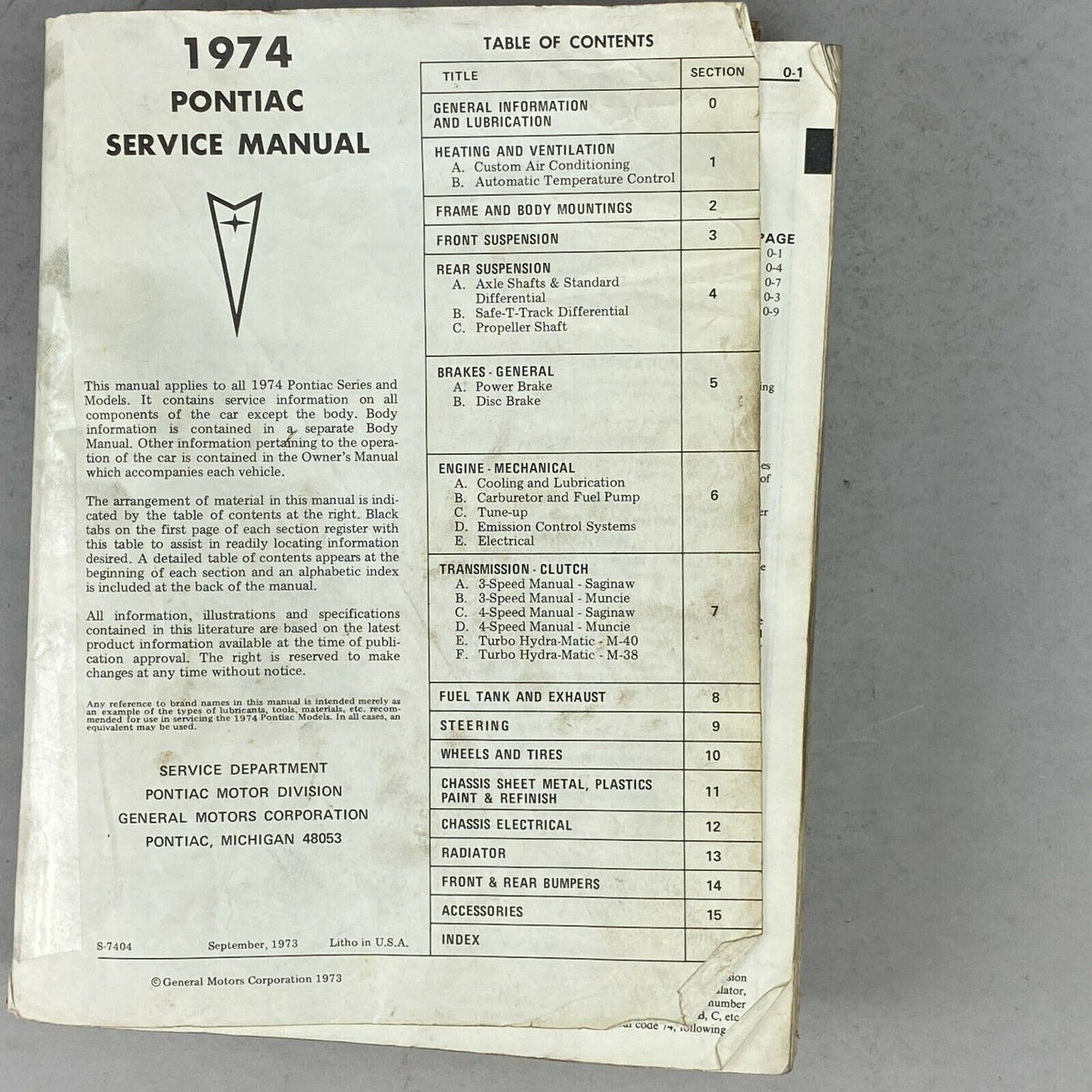 1974 Pontiac Service Manual General Motors