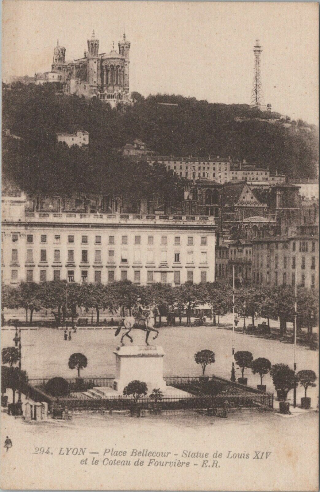 Antique Postcard Place Bellecour Statue de Louis XIV Lyon, France