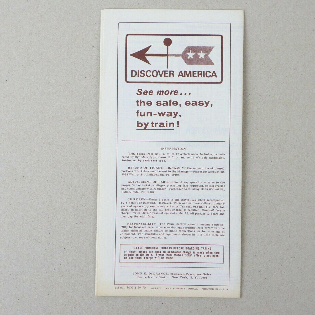 New Brunswick New York Penn Central Railroad Time Table February 15, 1970