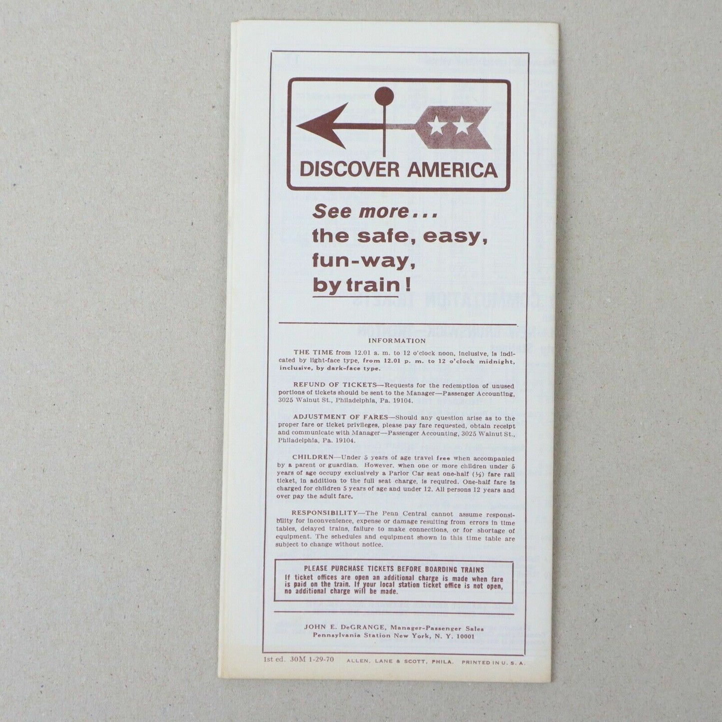 New Brunswick New York Penn Central Railroad Time Table February 15, 1970