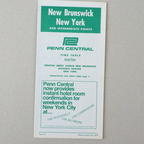 New Brunswick New York Penn Central Railroad Time Table August 24 1970