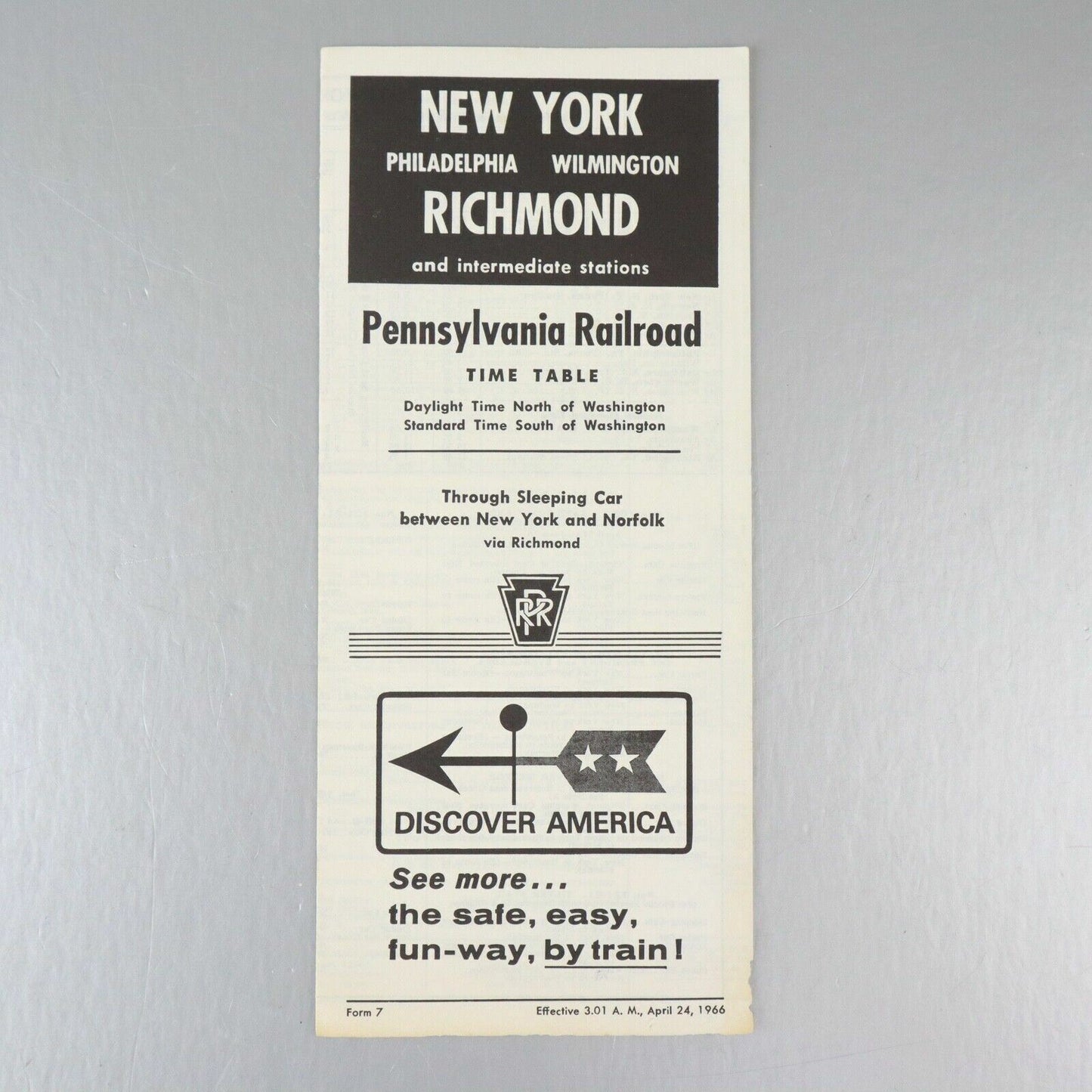 New York - Richmond, Pennsylvania Railroad Time Table April 24 1966