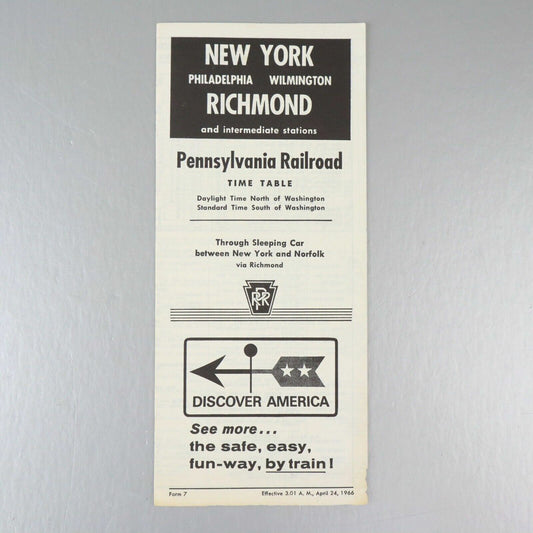 New York - Richmond, Pennsylvania Railroad Time Table April 24 1966